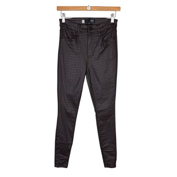 Kut from the Kloth Pants - Kut from the Kloth Donna High Rise Ankle Skinny Brown Reptile Faux Leather Pants